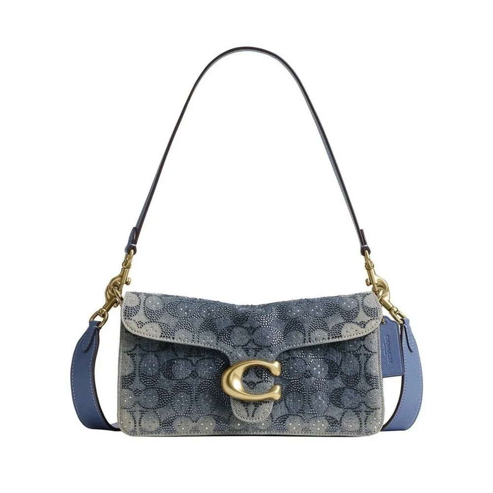COACH Denim Crystal Tabby 26 Signature Print Crossbody Shoulder Bag Ships Today